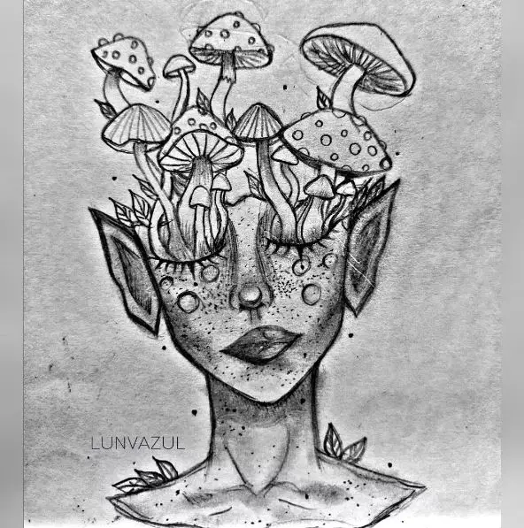 Women Head with Mushrooms Tattoo