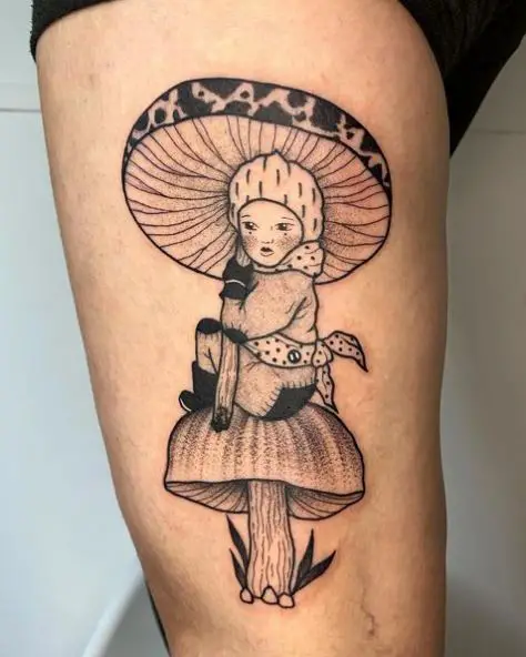 Little Girl on Mushroom Tattoo