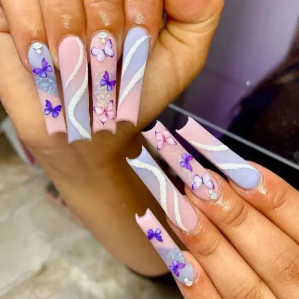 Butterflies on Extra Long Nails