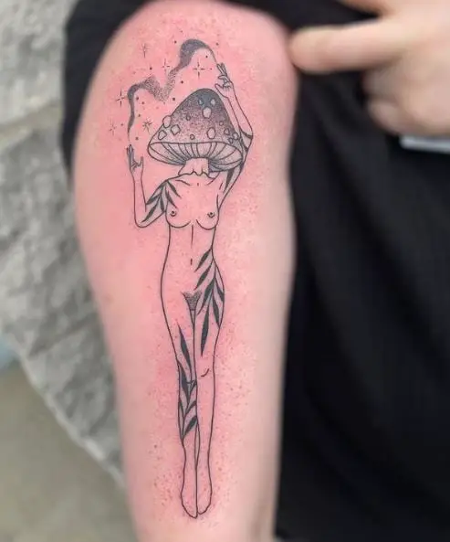 Mushroom Lady Mermaid Style Tattoo