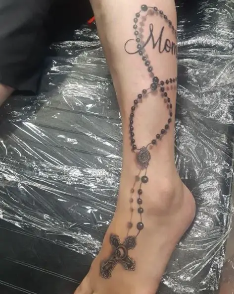 Memorial Rosary Tattoo on Leg