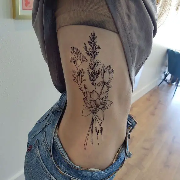 Water Lily Bouquet Ribs Tattoo