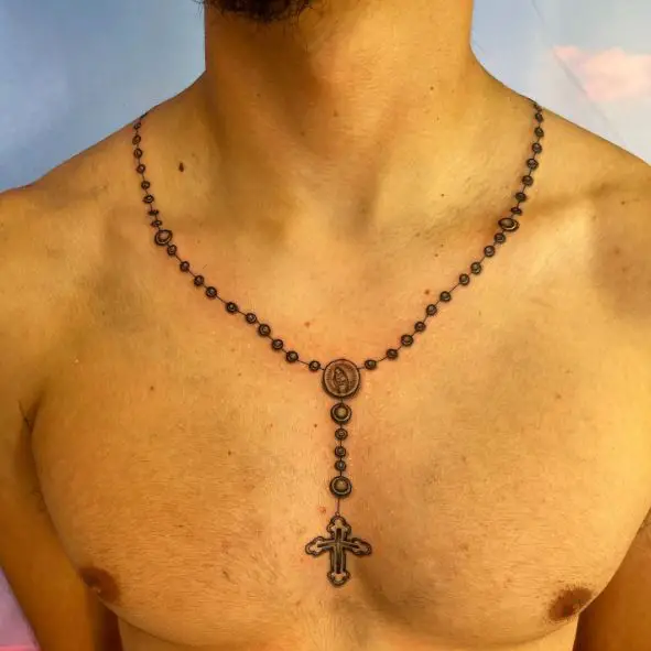 Rosary Tattoo Around Neck