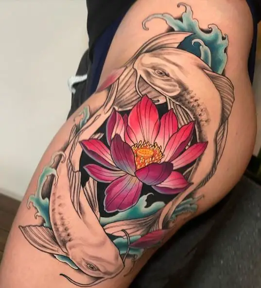 Lotus Flower and Koi Fishes Tattoo