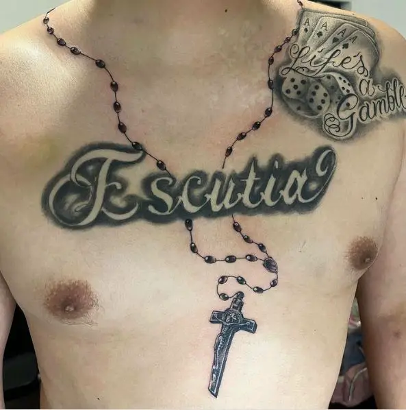 Rosary Necklace Tattoo with a Message