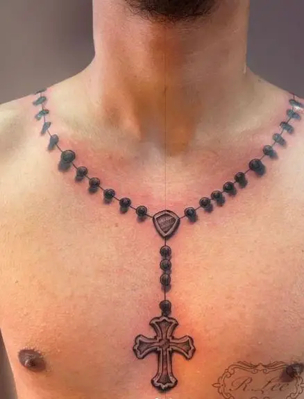 Rosary Tattoo on Chest