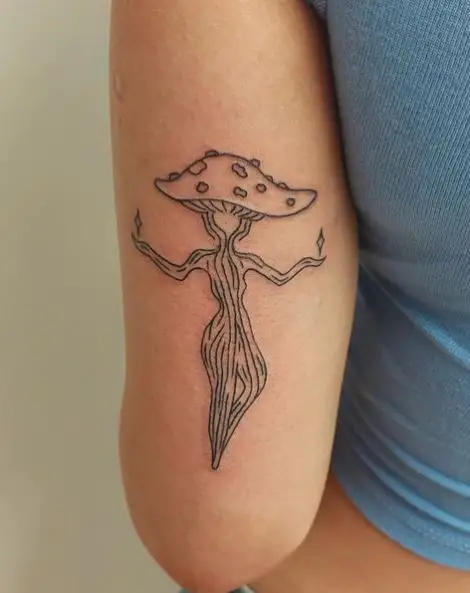 Line Work Mushroom Lady Tattoo