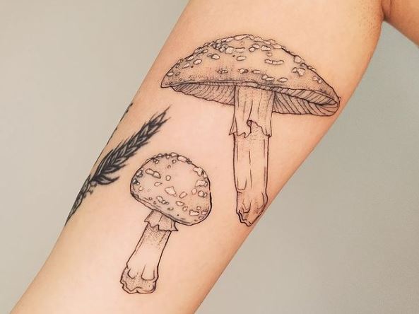 Two Mushrooms on Leg Tattoo