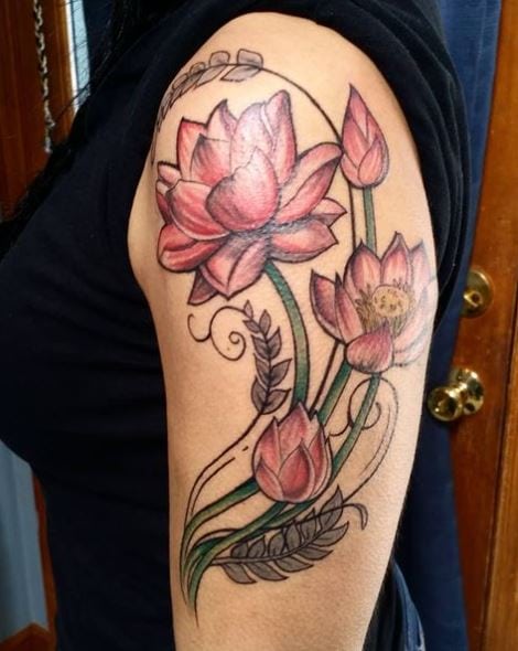 Red Water Lily Life Stage Arm Tattoo