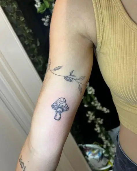 Small Lined Mushroom Tattoo