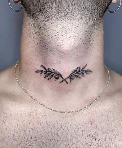 Olive Branches Tattoo on Neck