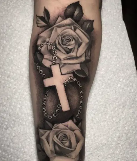 Rose and Rosary Combo Tattoo