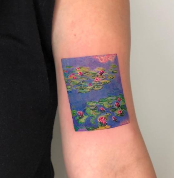 Monet Style Water Lily Pond Biceps Tattoo