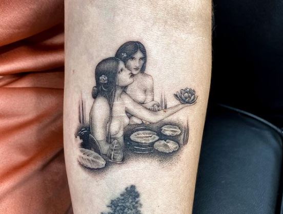 Nymphs in Water Lily Pond Arm Tattoo