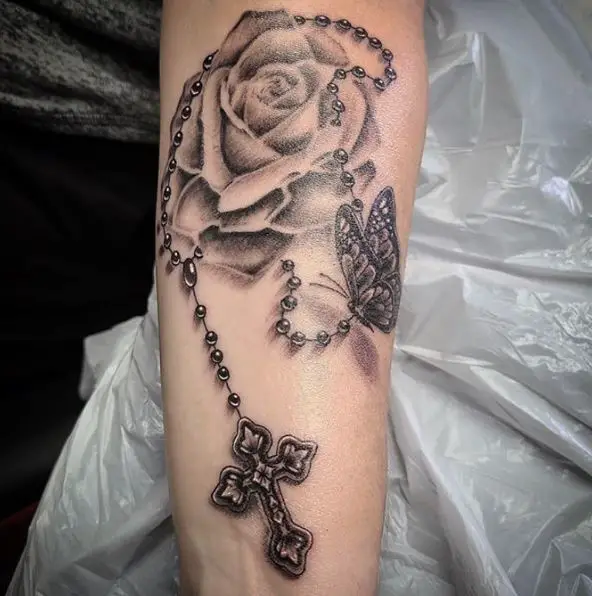Rose and Rosary Tattoo
