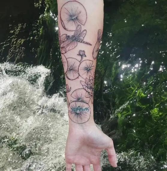 Sentinels and Water Lily Pond Forearm Tattoo