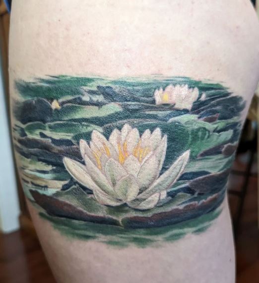 Colorful Water Lilies Pond Tattoo