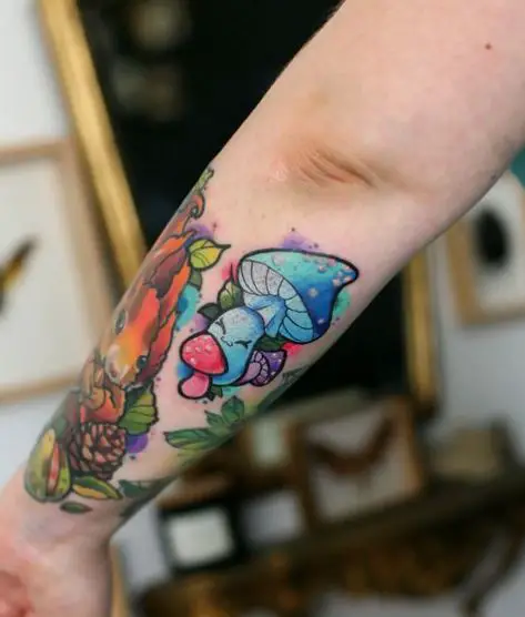 Adorable Colorful Mushroom Tattoo