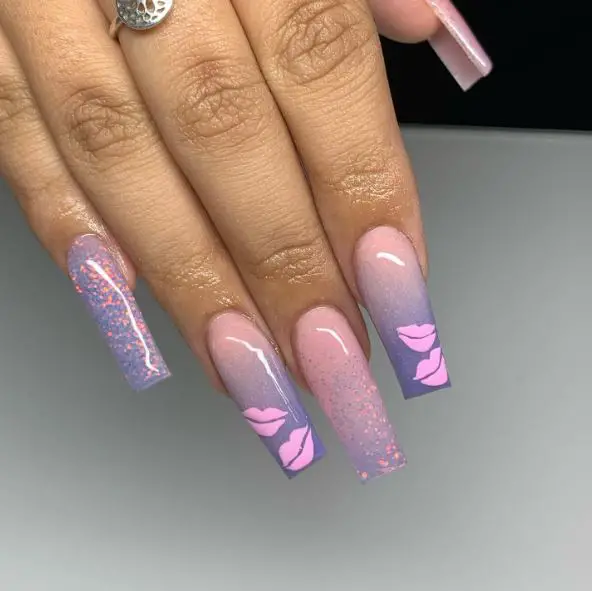 Long Square Nails with Lips