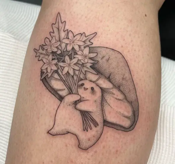 Shaded Mushroom with Flowers Tattoo
