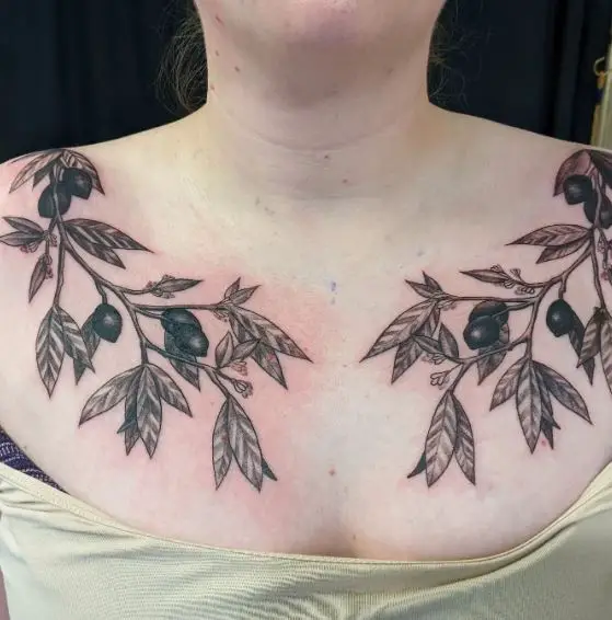 Symmetrical Olive Branches with Olives on Chest