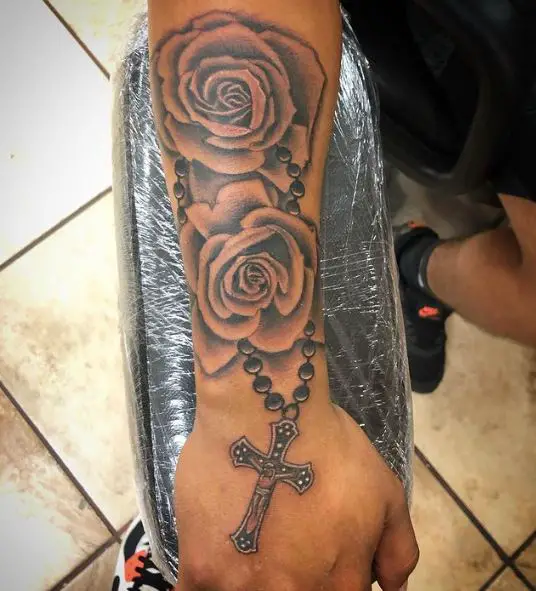 Rosary Tattoo with Two Roses