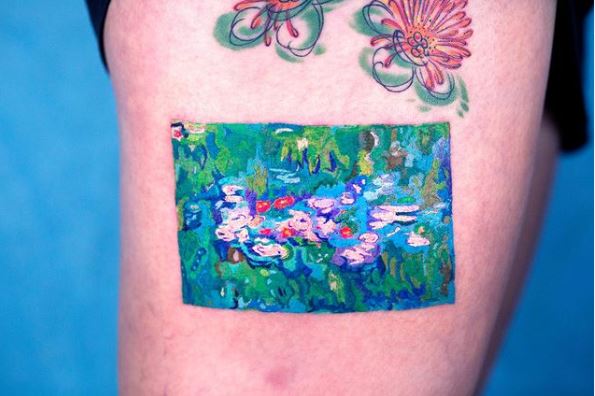 Monet Style Water Lily Pond Tattoo