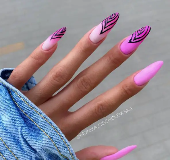 Black Stripes on Pink Nails