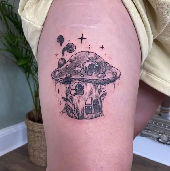 Adorable Mushroom Cottage Tattoo
