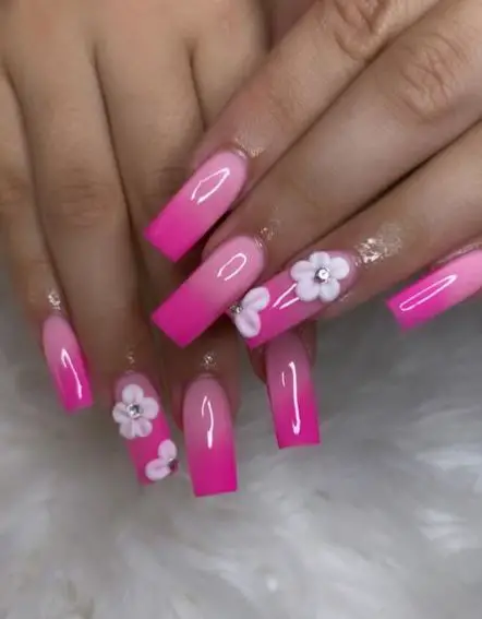 3D Flowers on Pink Nails