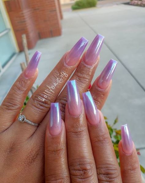 Long Purple Squared Nails