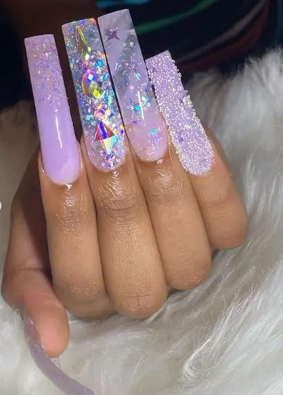 Violet Nails with Crystals