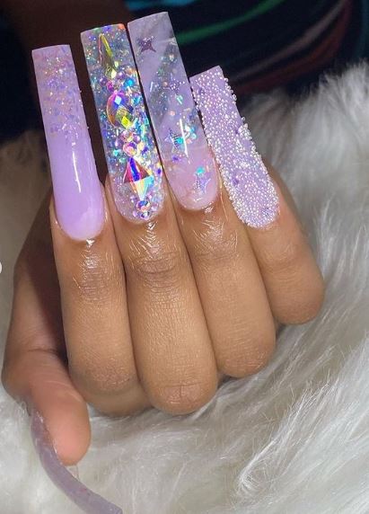 Violet Nails with Crystals