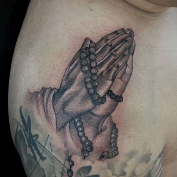 Praying Hands with Rosary Tattoo