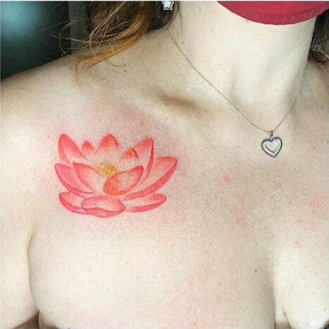 Red Water Lily Chest Tattoo