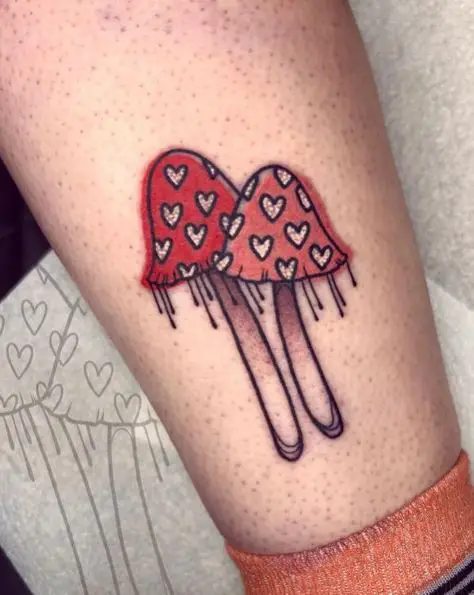 Tiny Matching Red Mushrooms Tattoo