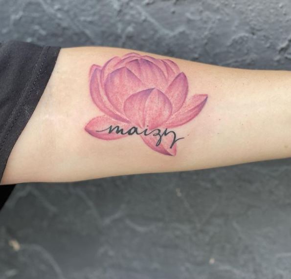 Pink Water Lily Forearm Tattoo