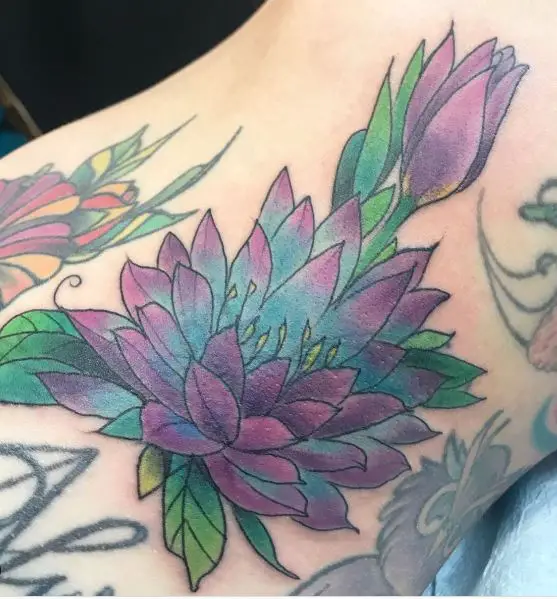 Big Colorful Water Lily Tattoo