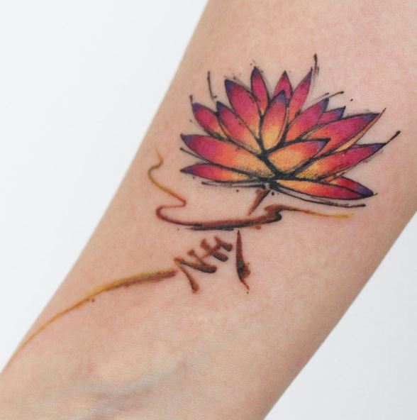 Red and Yellow Water Lily Wrist Tattoo