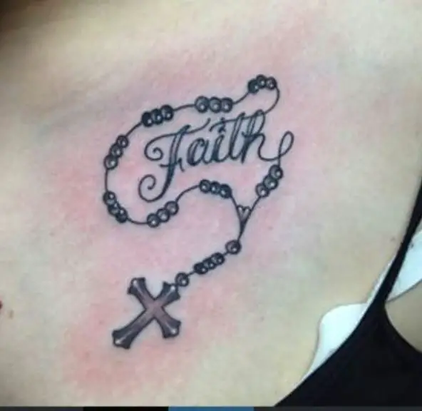 Rosary Tattoo with 'Faith' Message