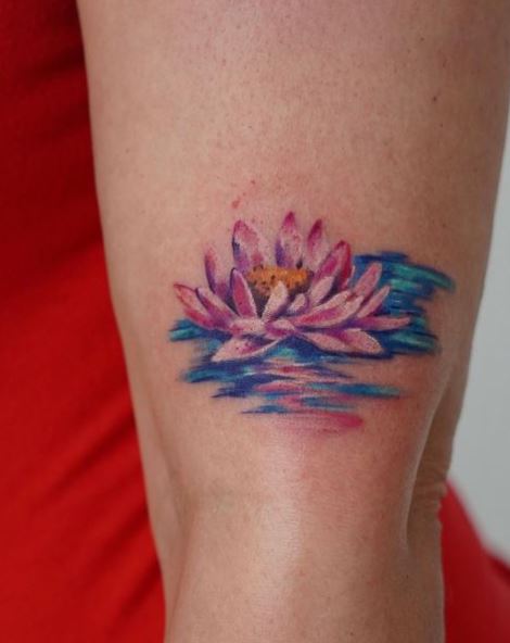 Monet Colorful Water Lily Elbow Tattoo