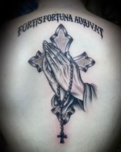 Rosary Back Tattoo with a Quote