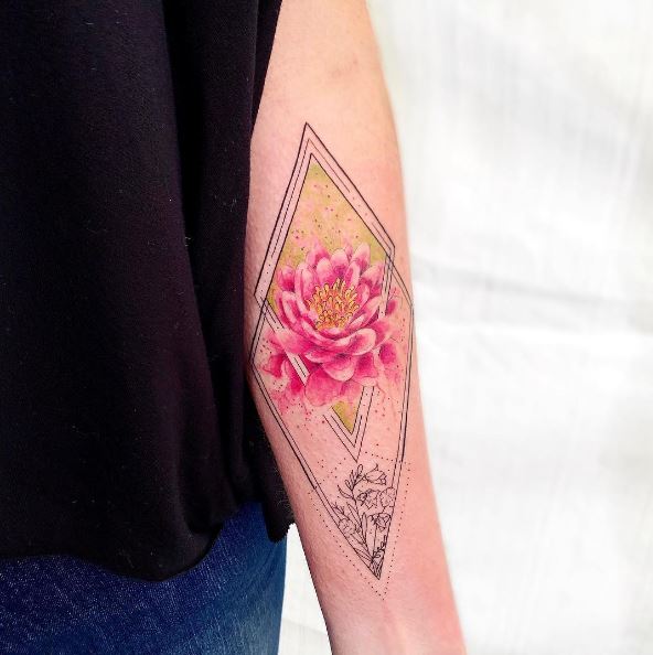 Colorful Water Lily in Crystal Arm Tattoo