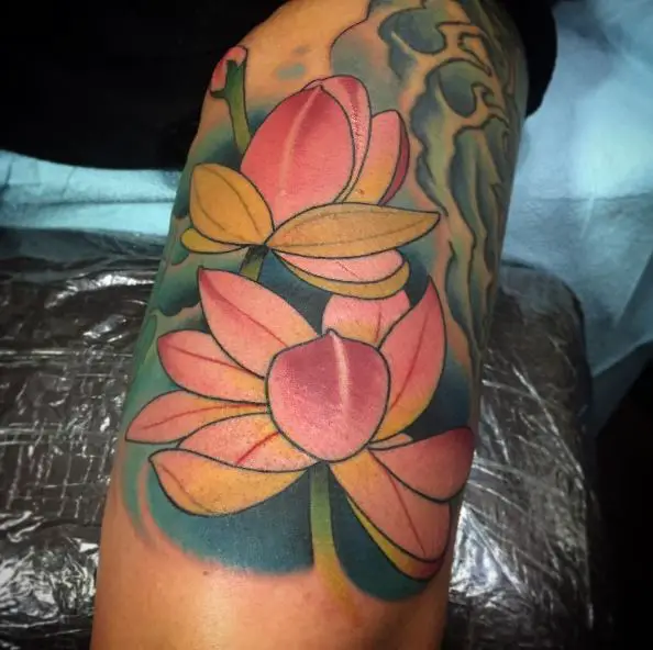 Colorful Water Lily Half Sleeve Tattoo