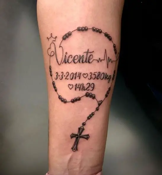 Rosary Bracelet Tattoo with Dates