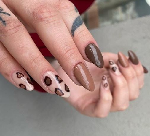 Animal Print Acrylic Gel Brown Nails