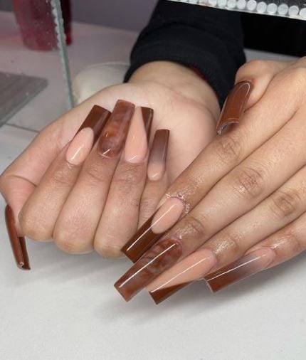 Apricot and Chocolate Brown Nails