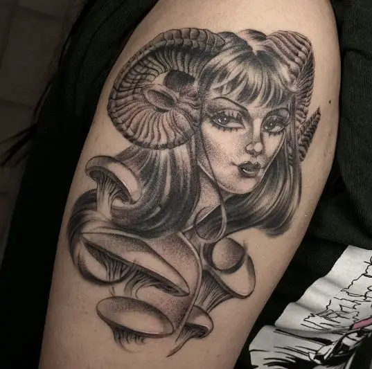 Aries Woman Mushroom Tattoo 