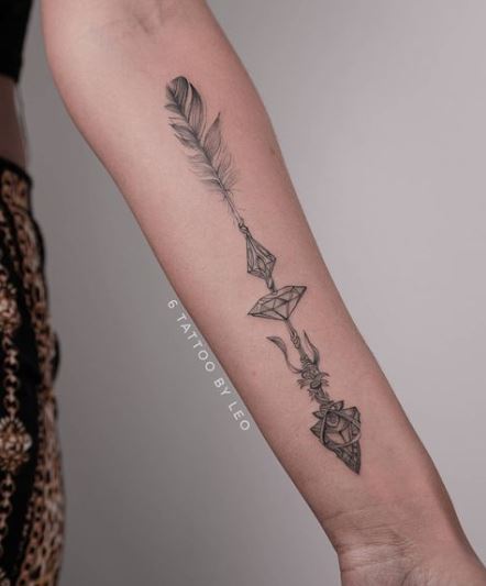 Arrow Feather Tattoo with Jewells 