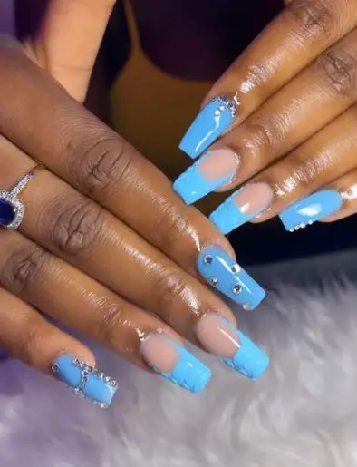Baby Blue Nails With Stones